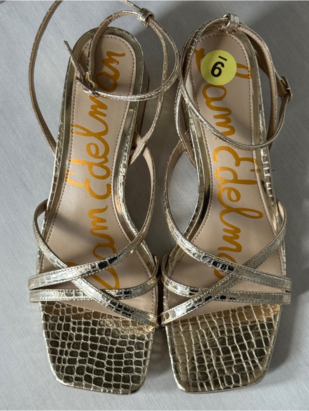 Sam Edelman Metallic Gold Strappy Block Heel Sandals